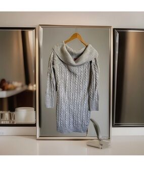 GUESS Women’s Cable-Knit Garment Off-the-Shoulder Sweater Dress — SIZE: L